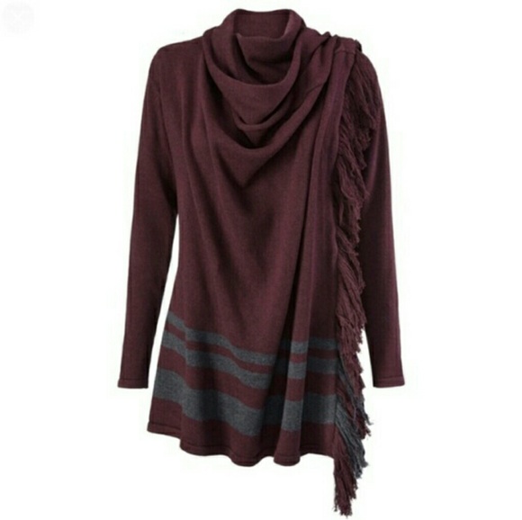 CAbi Sweaters - CAbi drape, fringe, sweater, wine, burgundy, small